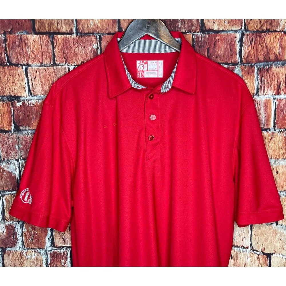 Chick-Fil-A Oobe Team Style Uniform Employee Mens XL Short Sleeve Red Polo Shirt
